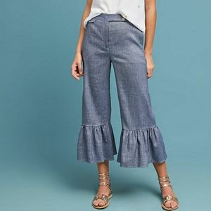 Anthropologie Chambray Ruffle Hem Pants